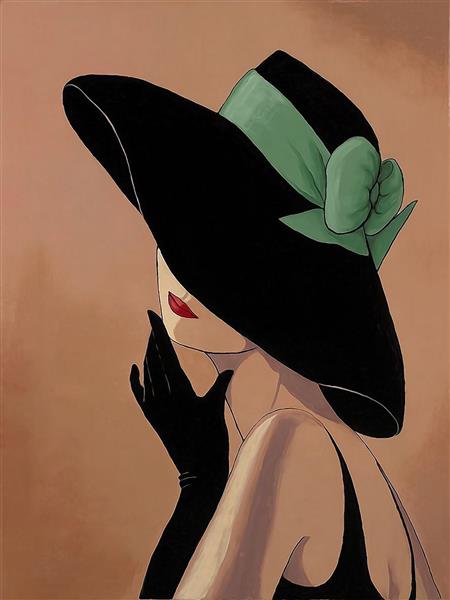 نقاشی زنی با کلاه بزرگ