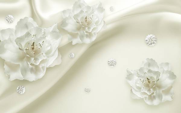 پوستر دیواری سه بعدی گل های سفید در پس زمینه سارافان