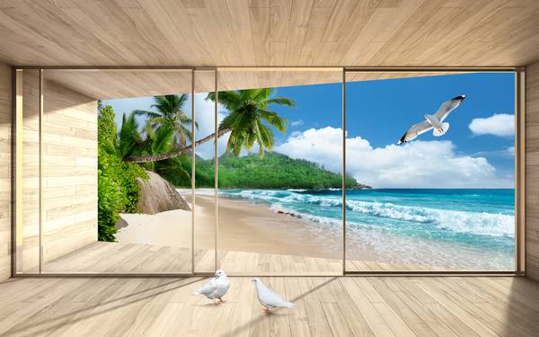 پوستر دیواری سه بعدی دروازه شیشه ای به طبیعت
