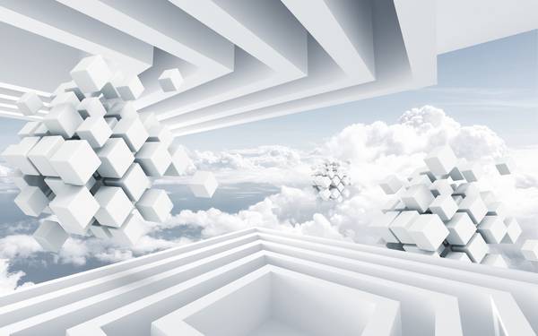 پوستر دیواری سه بعدی مکعب های سفید در آسمان