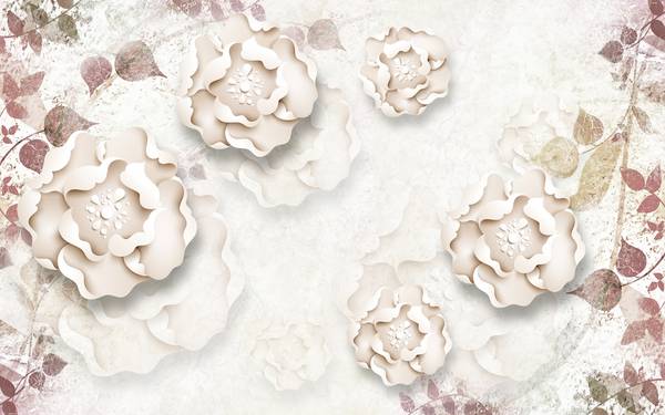 پوستر دیواری سه بعدی گل های هلندی سفید و صورتی