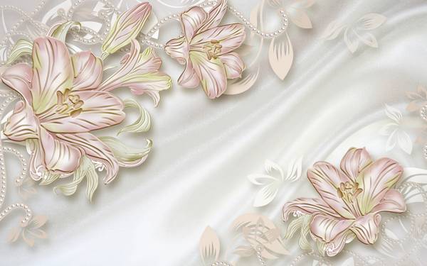 پوستر دیواری سه بعدی گل های هلندی بژ صورتی و پس زمینه سفید