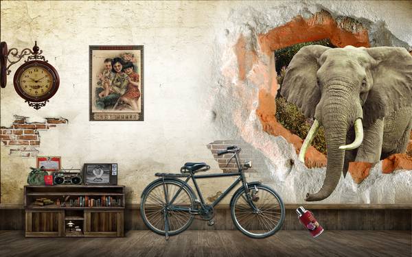 پوستر دیواری سه بعدی فیل در دیوار