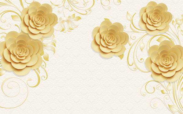 پوستر دیواری سه بعدی گل های طلایی