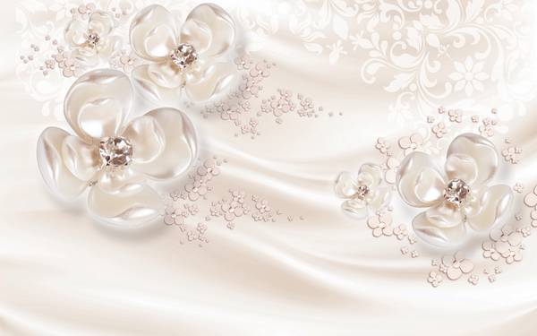پوستر دیواری سه بعدی گل های سفید با سارافن صورتی