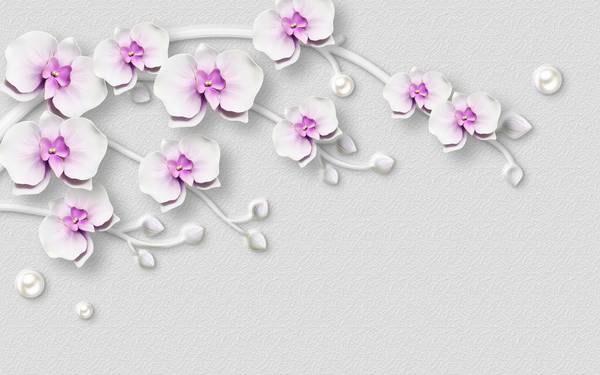 پوستر دیواری سه بعدی گل های سفید و بنفش