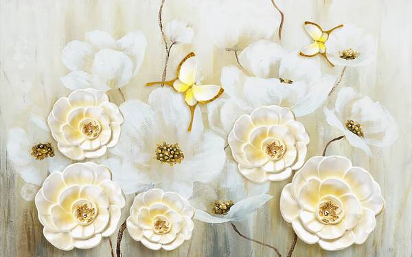 پوستر دیواری سه بعدی گل های سفید و زرد