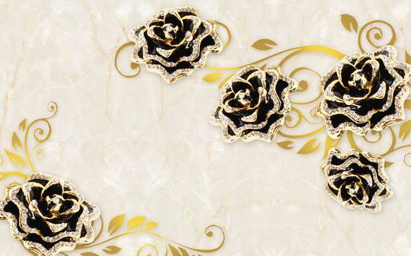 پوستر دیواری سه بعدی گل های هلندی طلایی و مشکی زیبا