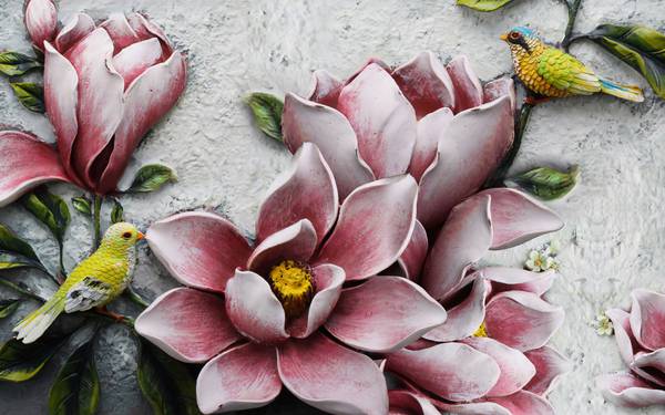 پوستر دیواری سه بعدی گل های صورتی فانتزی زیبا