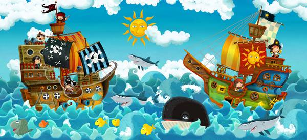 پوستر دیواری سه بعدی  کودکانه  دریا و نهنگ و کشتی