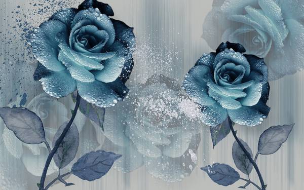 پوستر دیواری سه بعدی گل های هلندی آبی
