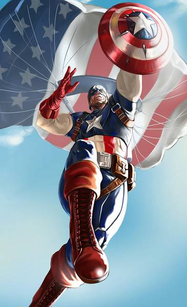 کاپیتان آمریکا بر فراز آسمان ها زیر پرچم کشورش