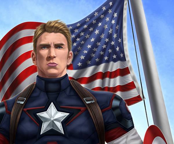 نقاشی کاپیتان آمریکا و پرچم آمریکا