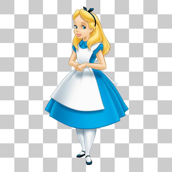 آلیس با لباس آبی در پس زمینه شفاف