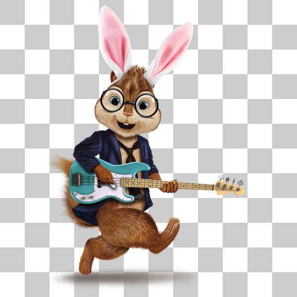 سایمون در حال گیتار زدن با لباس خرگوشی
