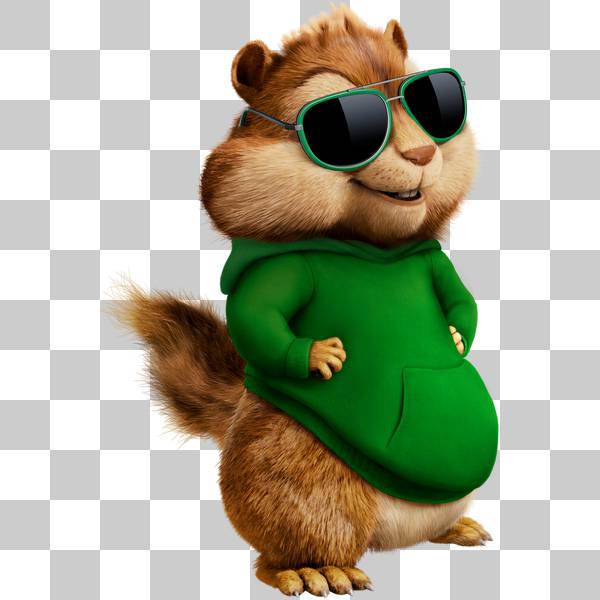 یکی از شخصیت های کارتون آلوین و سنجاب ها در لباس سبز و عینک