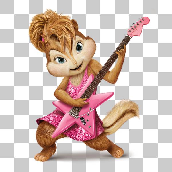 شخصیت دختر کارتون آلوین و سنجاب ها در حال نواختن گیتار در پس زمینه شفاف