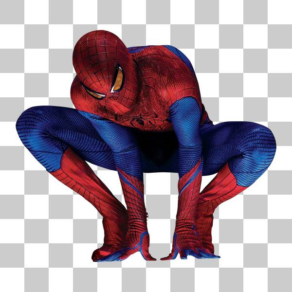 تصویر مرد عنکبوتی نشسته در پس زمینه شفاف