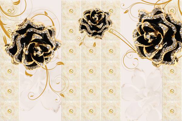 پوستر دیواری سه بعدی گل های هلندی مشکی طلایی