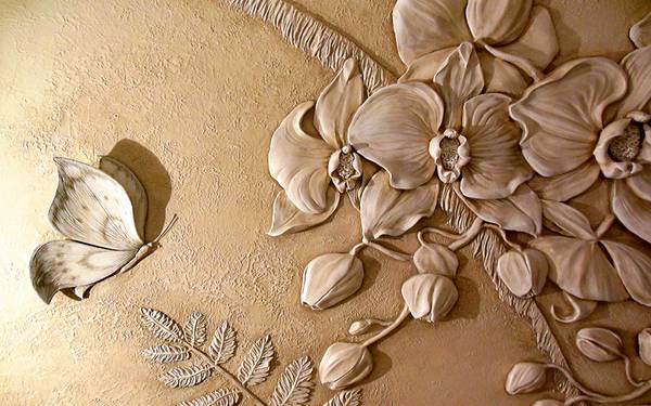 پوستر دیواری سه بعدی گل ها و پروانه های طرح چوب
