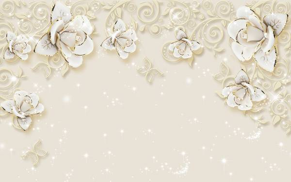 پوستر دیواری سه بعدی گل های هلندی سفید در پس زمینه سفید