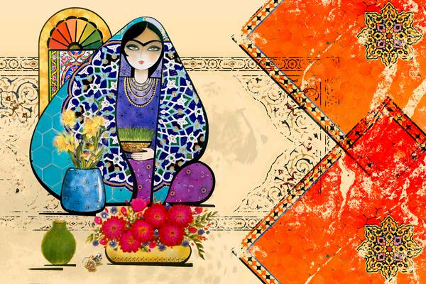 پوستر دیواری سه بعدی نقاشی زن ایرانی قدیمی