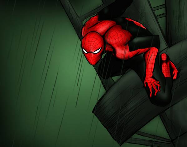 مرد عنکبوتی در حال بالا رفتن از ساختمان سبز