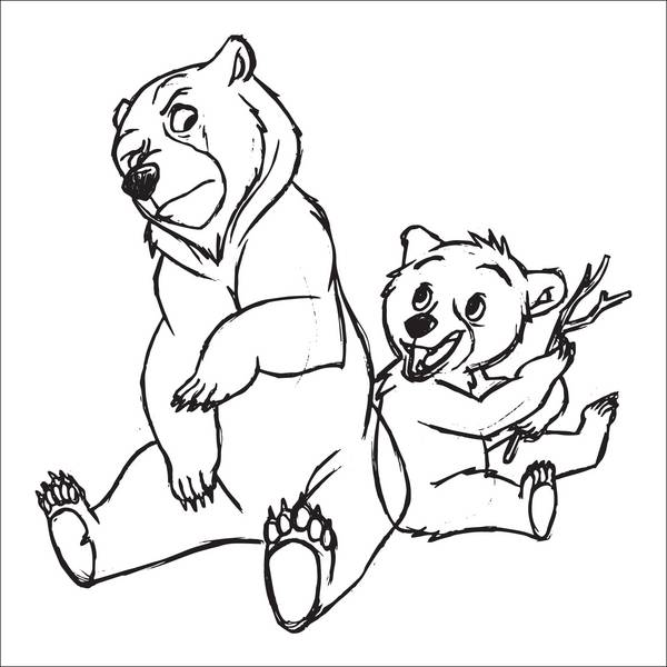 نقاشی خرس کوچک و بزرگ سیاه و سفید