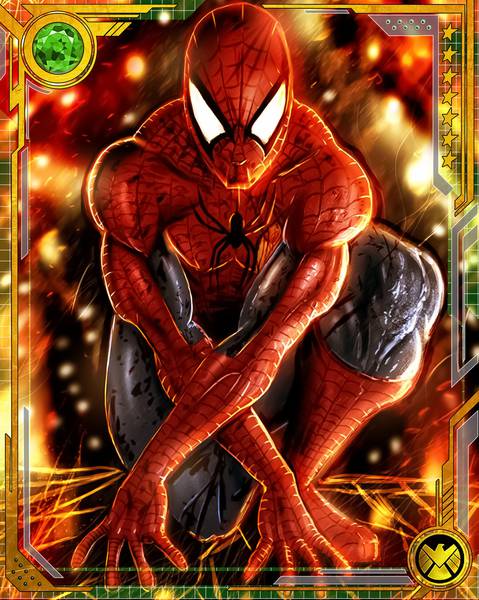 مرد عنکبوتی نشسته در پس زمینه ستاره های طلایی