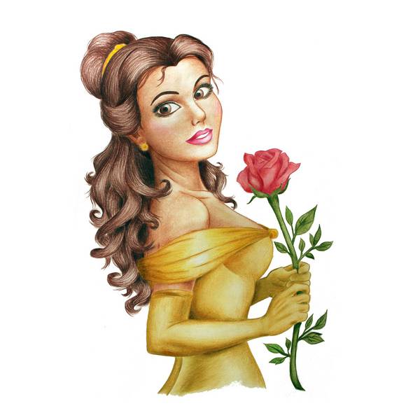 نقاشی زیبای بل و گل رز عمر قرمز