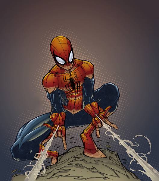 مرد عنکبوتی در حال کشیدن تار هایش
