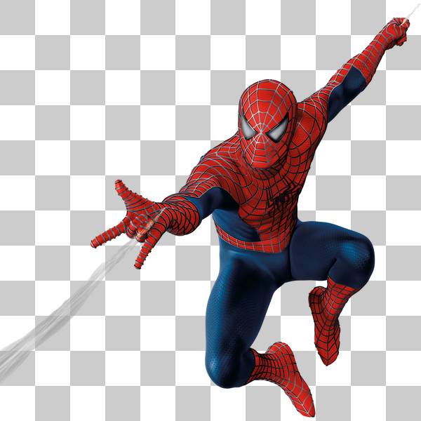 مرد عنکبوتی در حال تار زدن در گوشه تصویر و پس زمینه شفاف