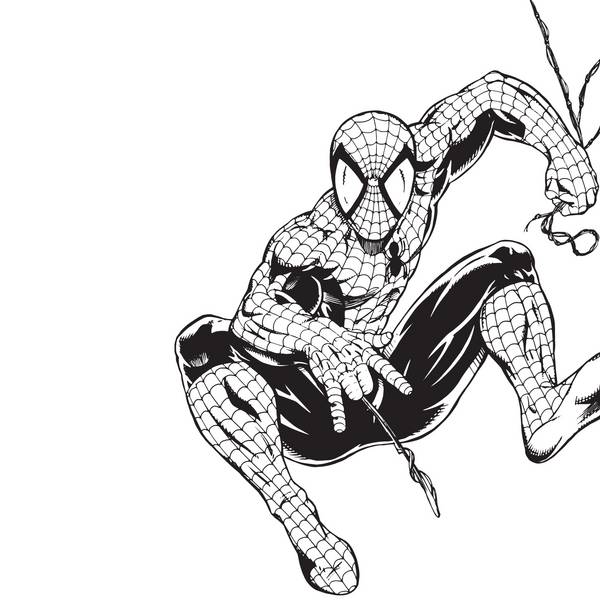 نقاشی مرد عنکبوتی سیاه و سفید در پس زمینه سفید