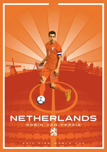 یکی از بازیکنان تیم هلند در پوستر عمودی نارنجی