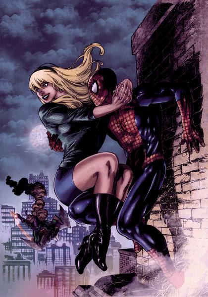 تصویر کارتونی مرد عنکبوتی در حال نجات یکی از مردم از بالای ساختمان