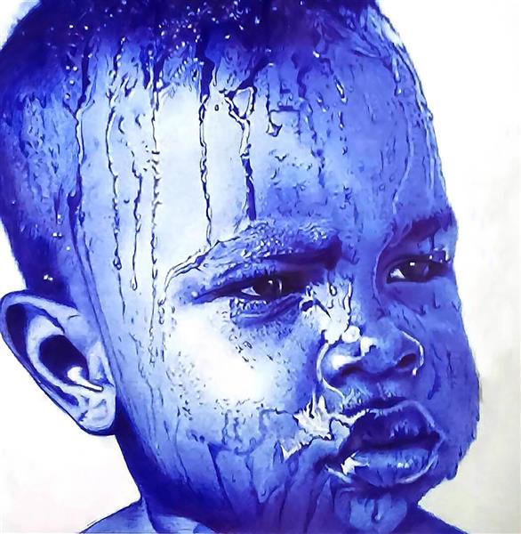 نقاشی با خودکار پسر سیاه پوست کوچک
