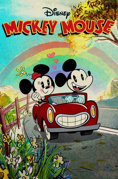 پوستر کارتون میکی موس و ماشین قرمز