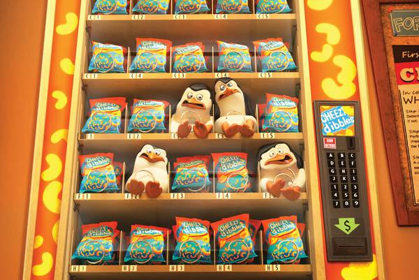 پنگوئن های کوچک در دستگاه غذا از کارتون مادگاسکار