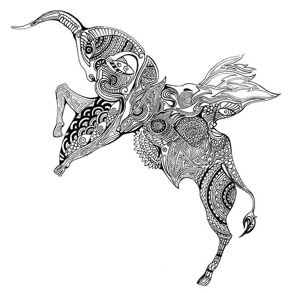 اسب تکشاخ بالدار نقاشی ایرانی