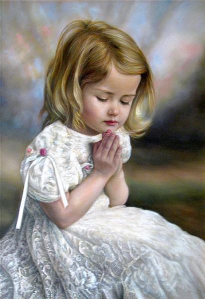 تابلوی نقاشی رنگ روغن دختری کوچک در حال نیایش