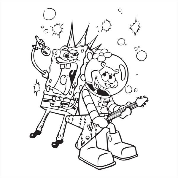 نقاشی سیدنی و باب اسفنجی در حال اجرای راک