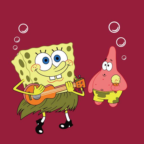 باب اسفنجی در حال گیتار زدن و پاتریک در پس زمینه قرمز