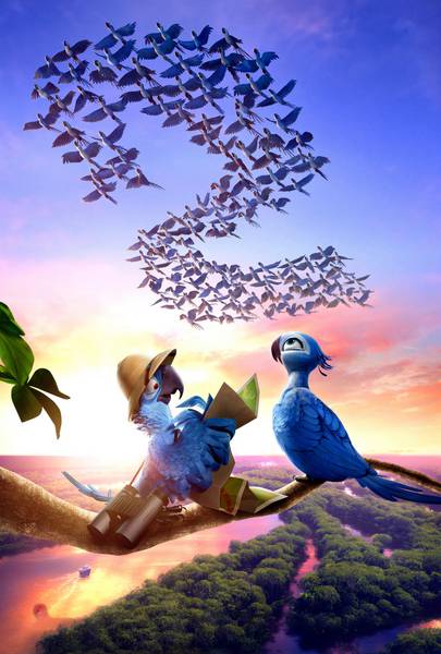 آبی و جول در کارتون ریو و پرندگان که عدد دو را نشان میدهند