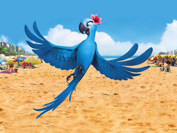 جول از کارتون ریو در حال پرواز در ساحل
