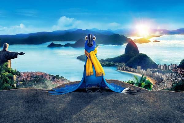 آبی با شال گردن روی کوه از کارتون ریو