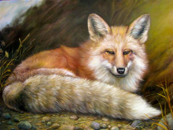 روباه قرمز اثر هنری رنگ روغن