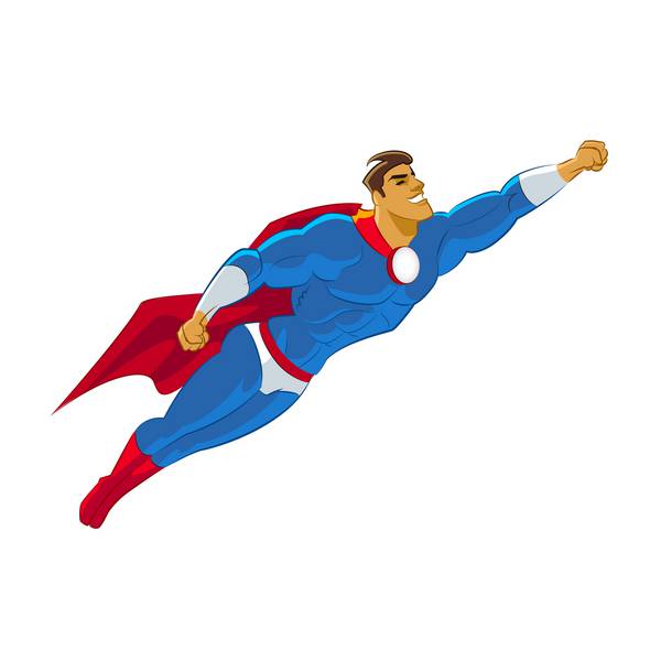 سوپرمن درحال پرواز در زمینه ی سفید