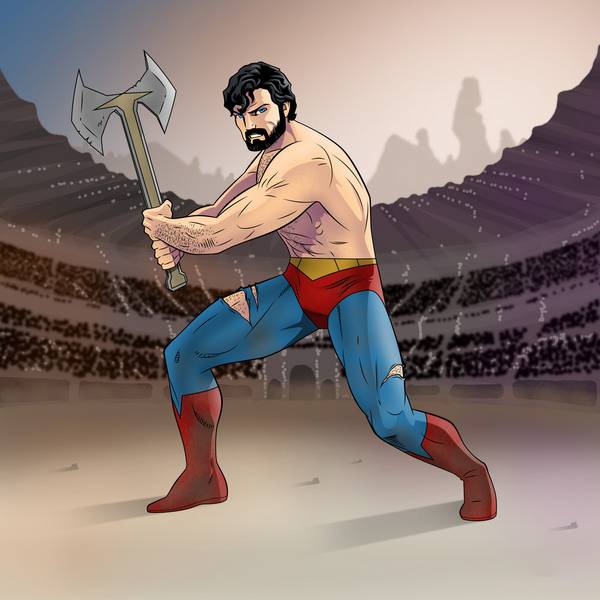 نقاشی سوپرمن درحال مبارزه با تبر