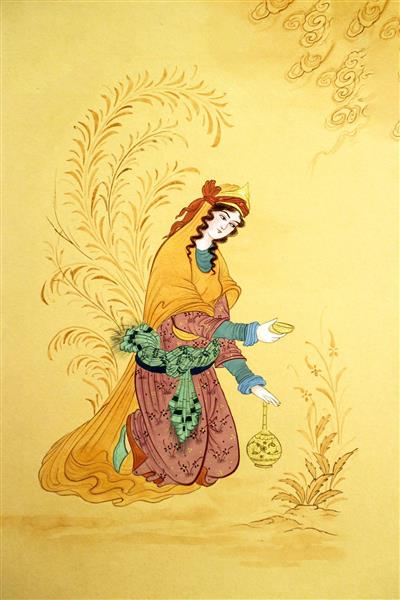 مینیاتور مکتب اصفهان دختری با موهای بلند