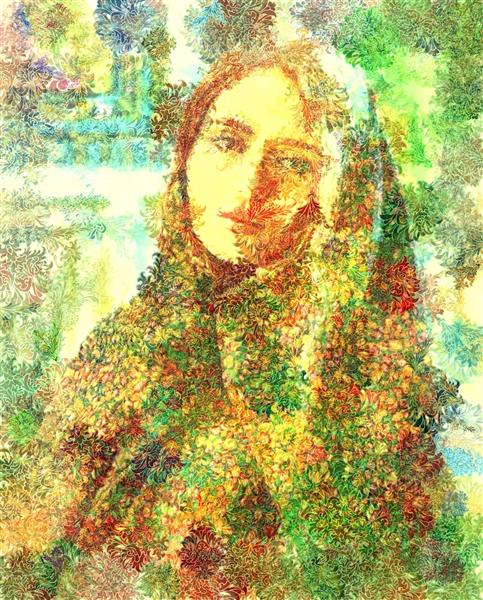 پس زمینه موتیف فرش با طرح دختر ایرانی زیبا و اصیل